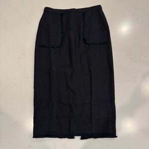 NWT : J.Crew Linen Midi Skirt w/ Raw Hem Fringe Black  Size 4